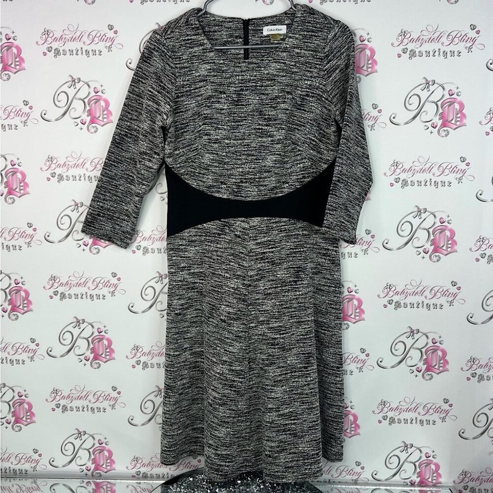 Calvin Klein dress long sleeve black white knit Monochrome Knit Dress